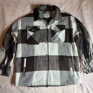 Stoosh Brown & White Plaid Fringe Shacket – Size S